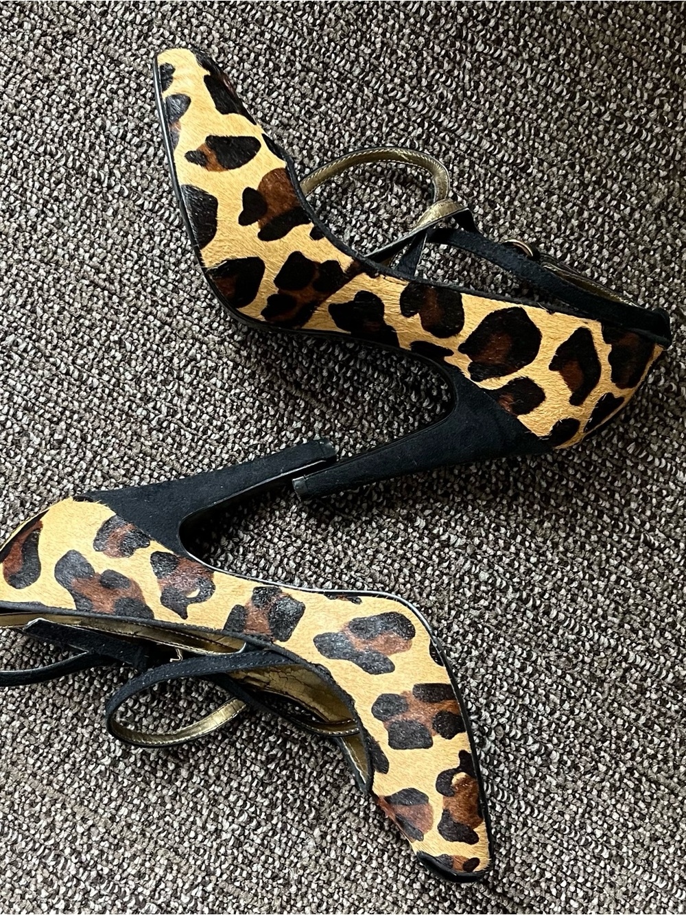 Nine West Pony Hair Peep Toe Leopard Print Heel